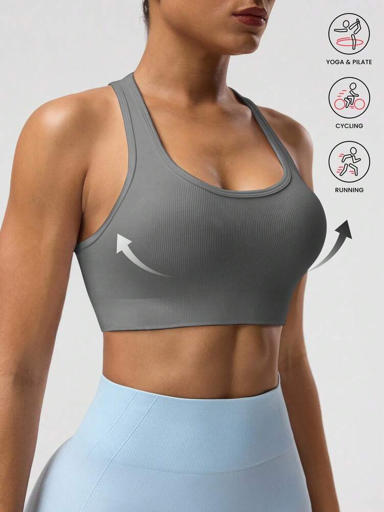 Women's Solid Color Sleeveless Yoga Racerback Tank Top Seamless Exercise Sports Bra Gym Activewear Workout Shirt Slim Fit Casual