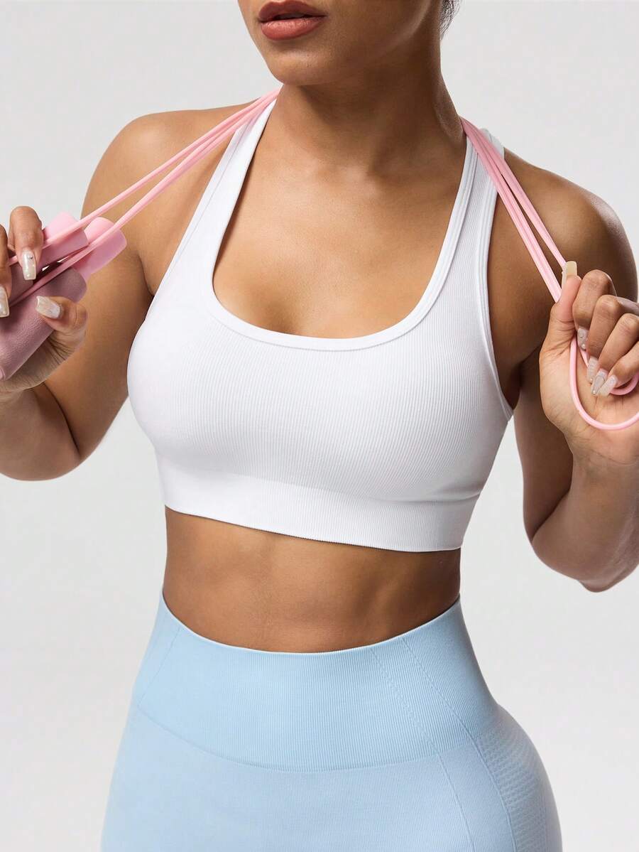 Women's Solid Color Sleeveless Yoga Racerback Tank Top Seamless Exercise Sports Bra Gym Activewear Workout Shirt Slim Fit Casual