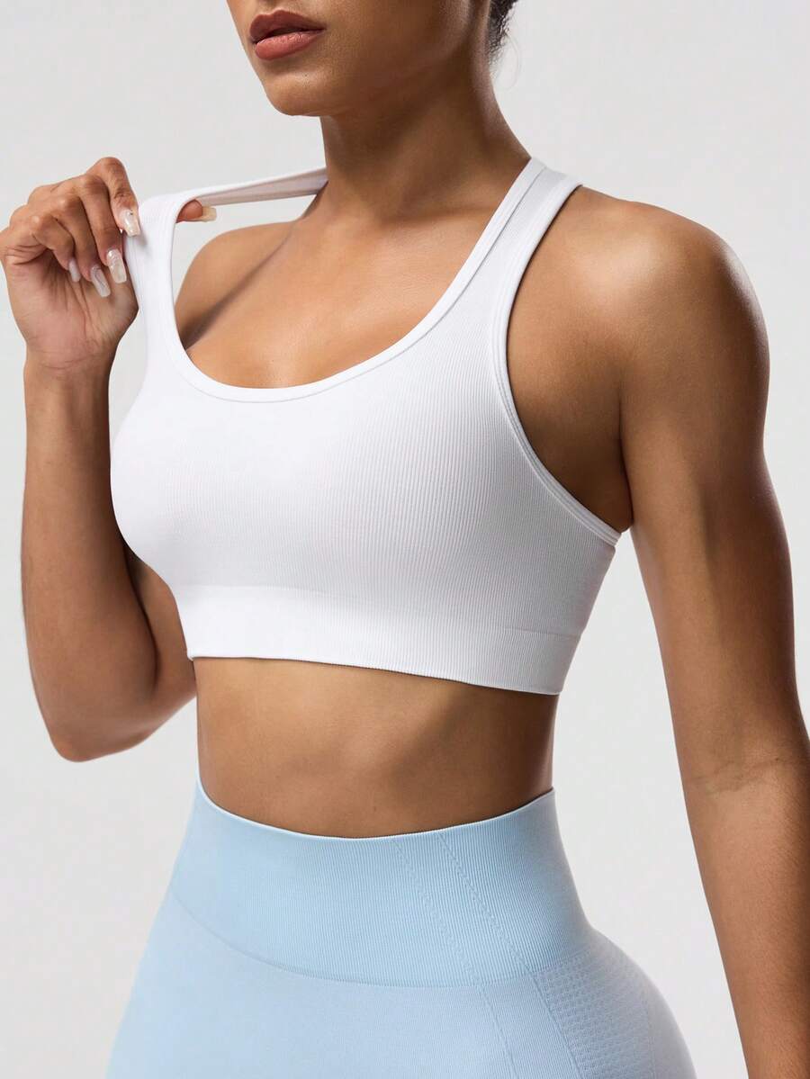 Women's Solid Color Sleeveless Yoga Racerback Tank Top Seamless Exercise Sports Bra Gym Activewear Workout Shirt Slim Fit Casual