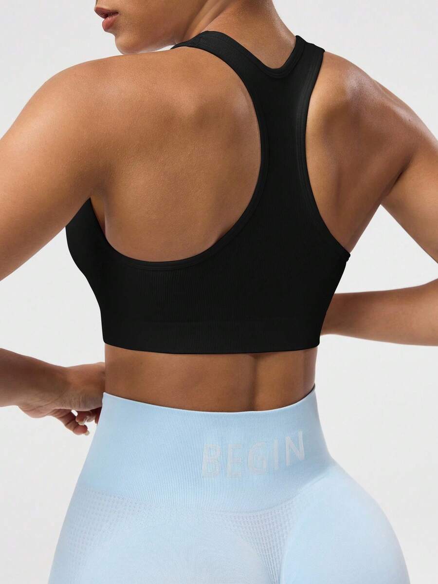 Women's Solid Color Sleeveless Yoga Racerback Tank Top Seamless Exercise Sports Bra Gym Activewear Workout Shirt Slim Fit Casual