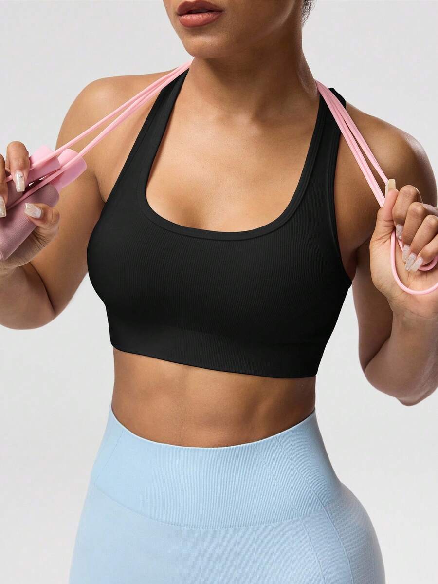 Women's Solid Color Sleeveless Yoga Racerback Tank Top Seamless Exercise Sports Bra Gym Activewear Workout Shirt Slim Fit Casual