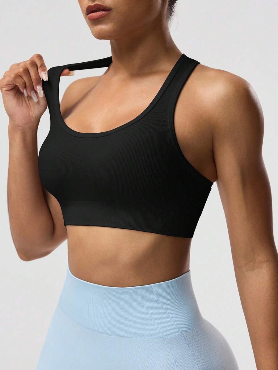 Women's Solid Color Sleeveless Yoga Racerback Tank Top Seamless Exercise Sports Bra Gym Activewear Workout Shirt Slim Fit Casual