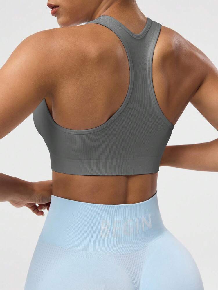 Women's Solid Color Sleeveless Yoga Racerback Tank Top Seamless Exercise Sports Bra Gym Activewear Workout Shirt Slim Fit Casual
