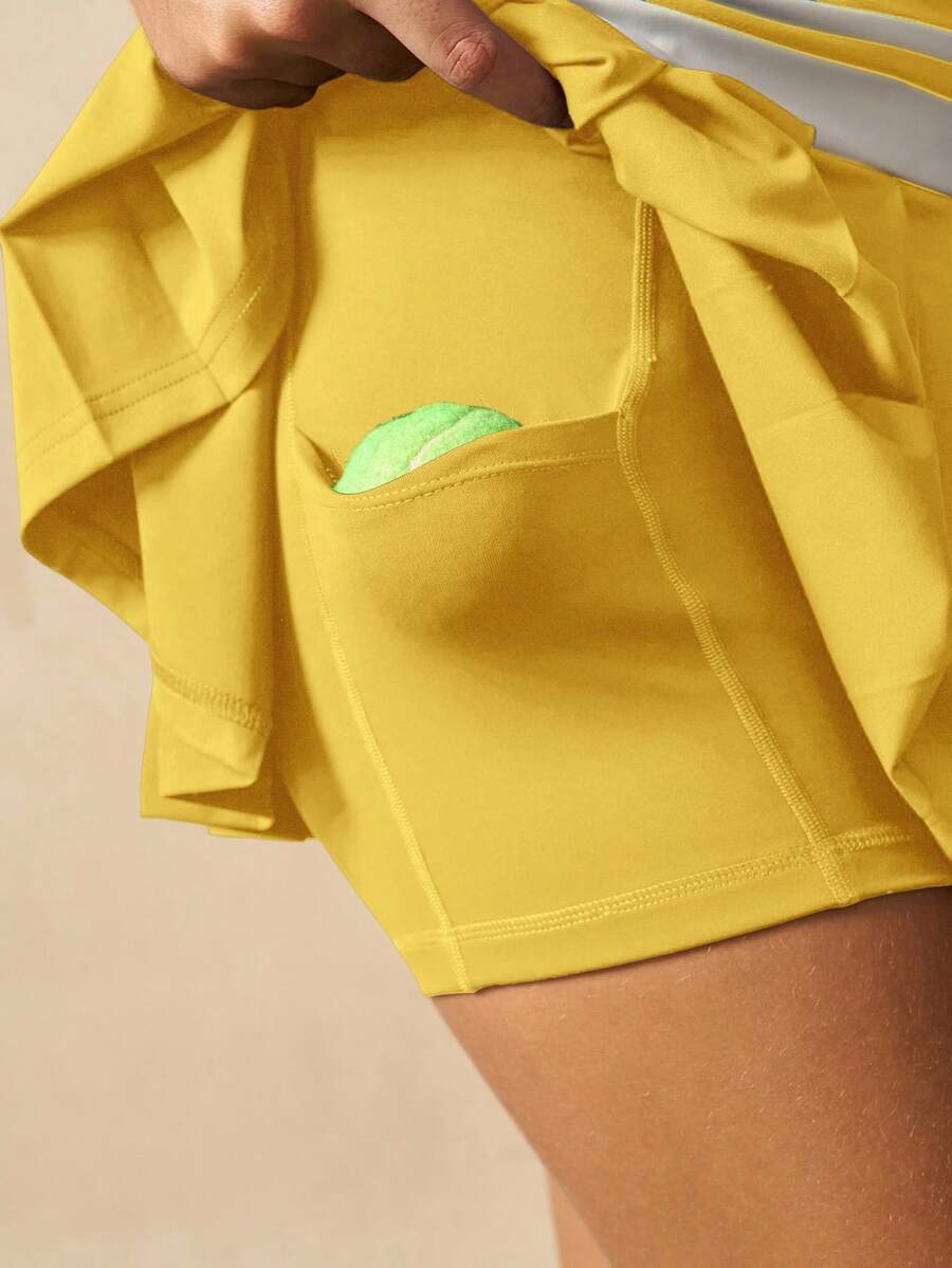 Women's Striped V Neck Sleeveless Pleated Hem Sports Dress Casual Fitness Outfit Tennis Gym Workout Summer Activewear Clothing
