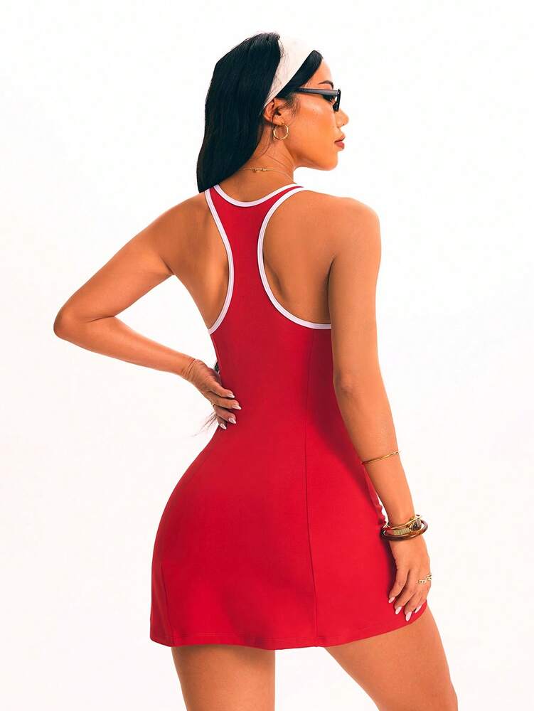 Women's Sleeveless Sports Dress With Zipper Front Placket Casual Activewear Outfit Gym Workout Tennis Fitness Clothing For Women