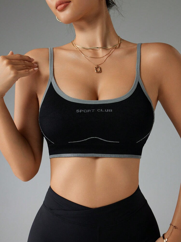 Women's Seamless Letter Print Sports Bra Casual Racerback Gym Top Comfortable Workout Activewear Fitness Crop Tank Top For Women