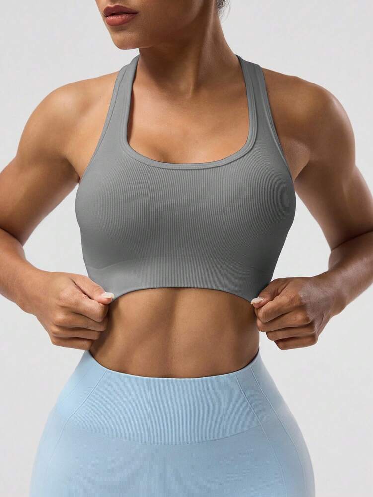 Women's Solid Color Sleeveless Yoga Racerback Tank Top Seamless Exercise Sports Bra Gym Activewear Workout Shirt Slim Fit Casual