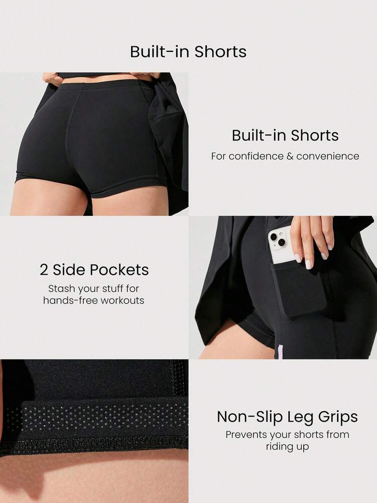 Women's FeatherFit Peekaboo Mini Sports Dress With Built In Shorts Square Neck Crisscross Back Quick Dry Tennis Golf Activewear