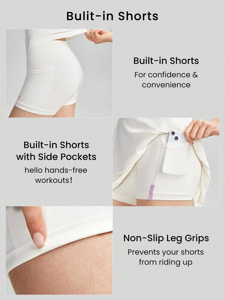Women's FeatherFit Peekaboo Mini Sports Dress With Built In Shorts Square Neck Crisscross Back Quick Dry Tennis Golf Activewear