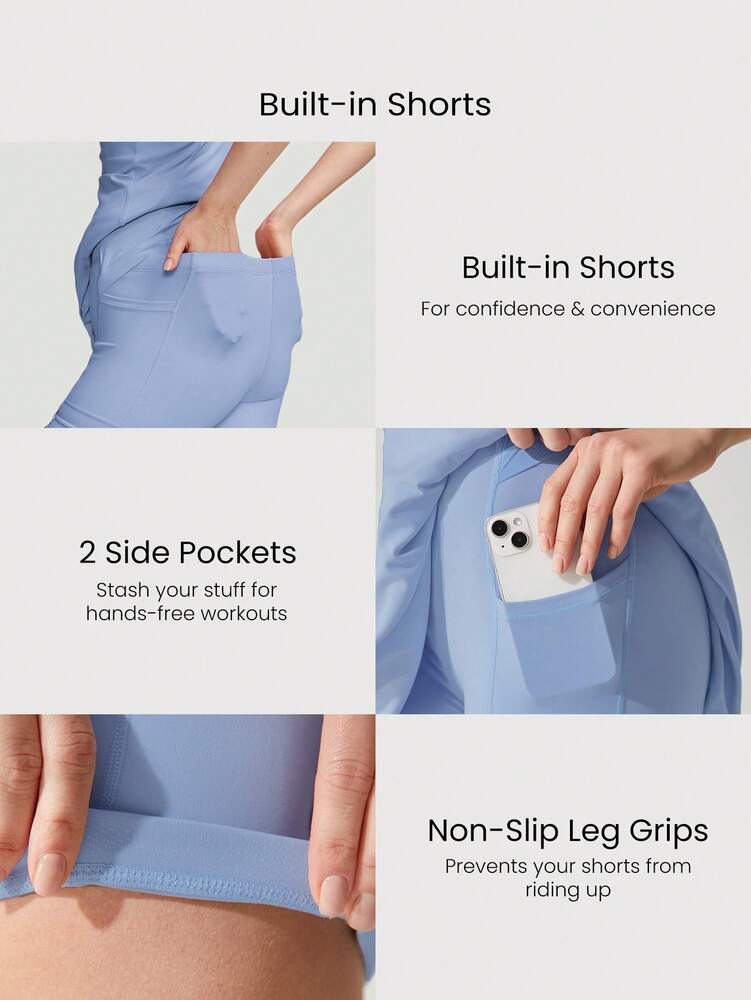 Women's FeatherFit Peekaboo Mini Sports Dress With Built In Shorts Square Neck Crisscross Back Quick Dry Tennis Golf Activewear