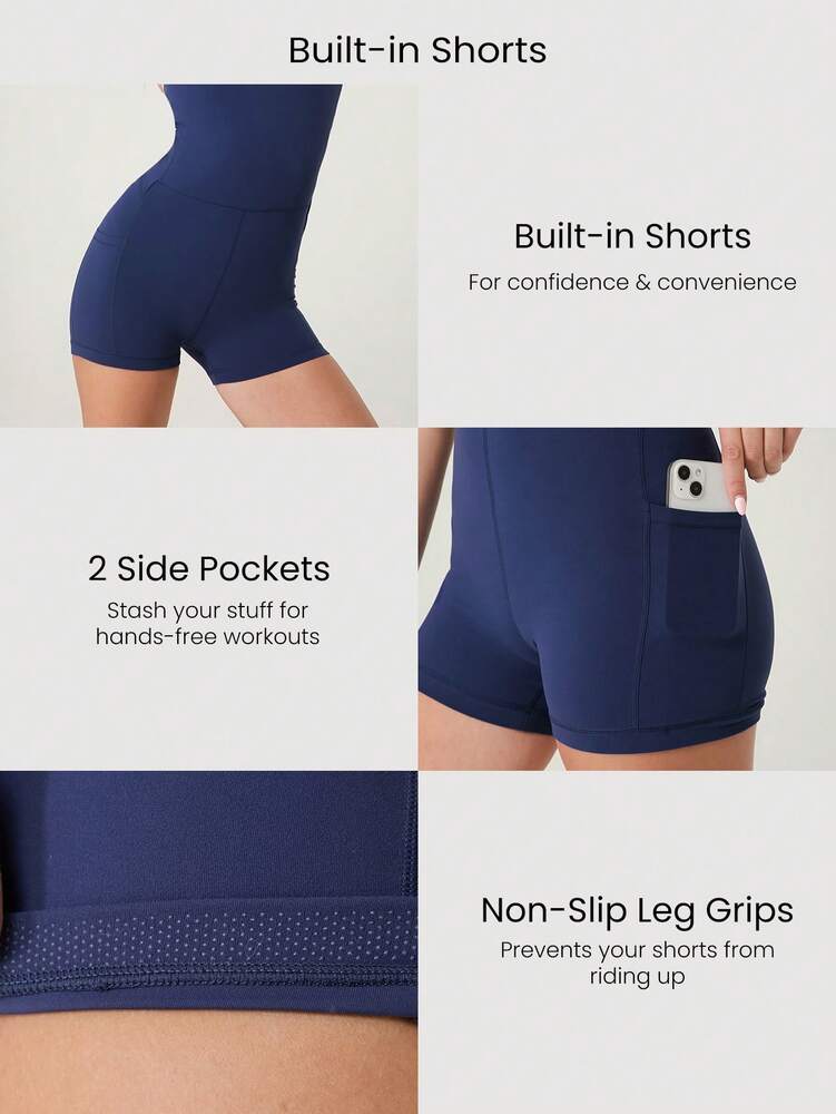 Women's FeatherFit Contrast Color Bodysuit With Removable Skirt Built In Pockets Quick Dry Sports Activewear Yoga Outfit
