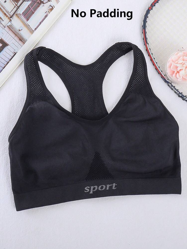 Women's Letter Print Sports Bra With Racerback Design Seamless Gym Top Casual Workout Tank Top Fitness Activewear For Women