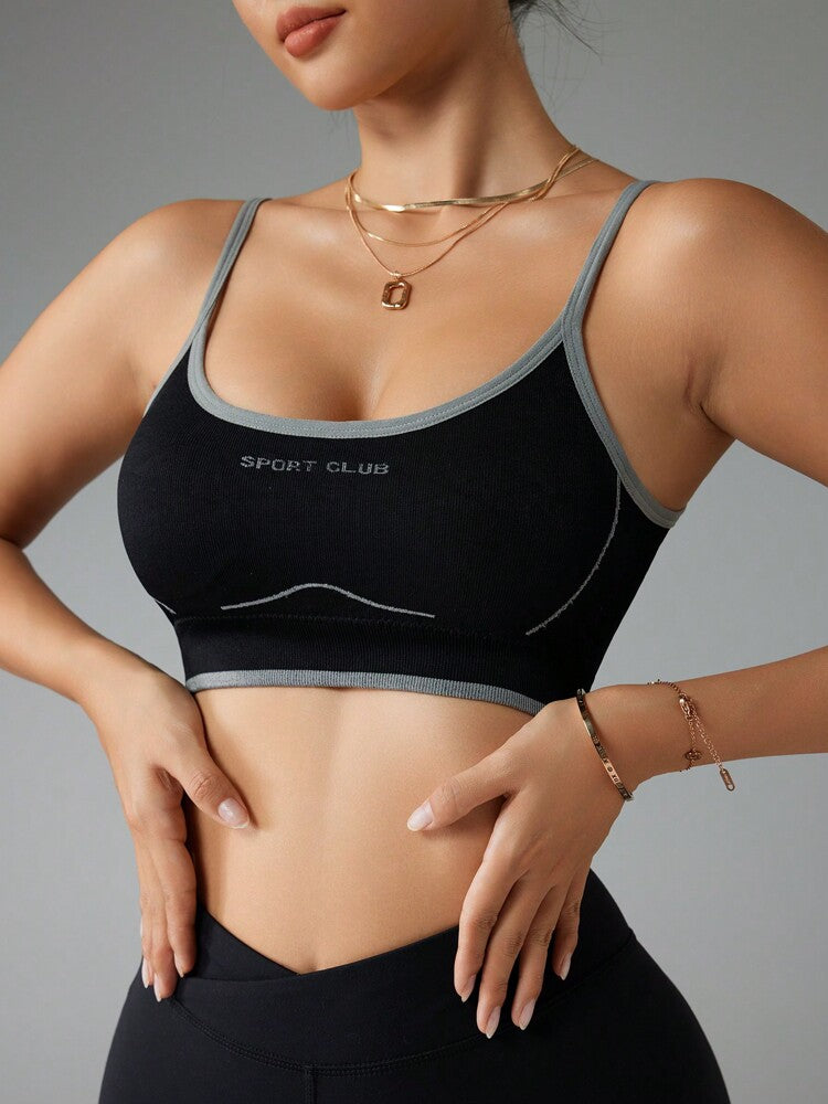 Women's Seamless Letter Print Sports Bra Casual Racerback Gym Top Comfortable Workout Activewear Fitness Crop Tank Top For Women