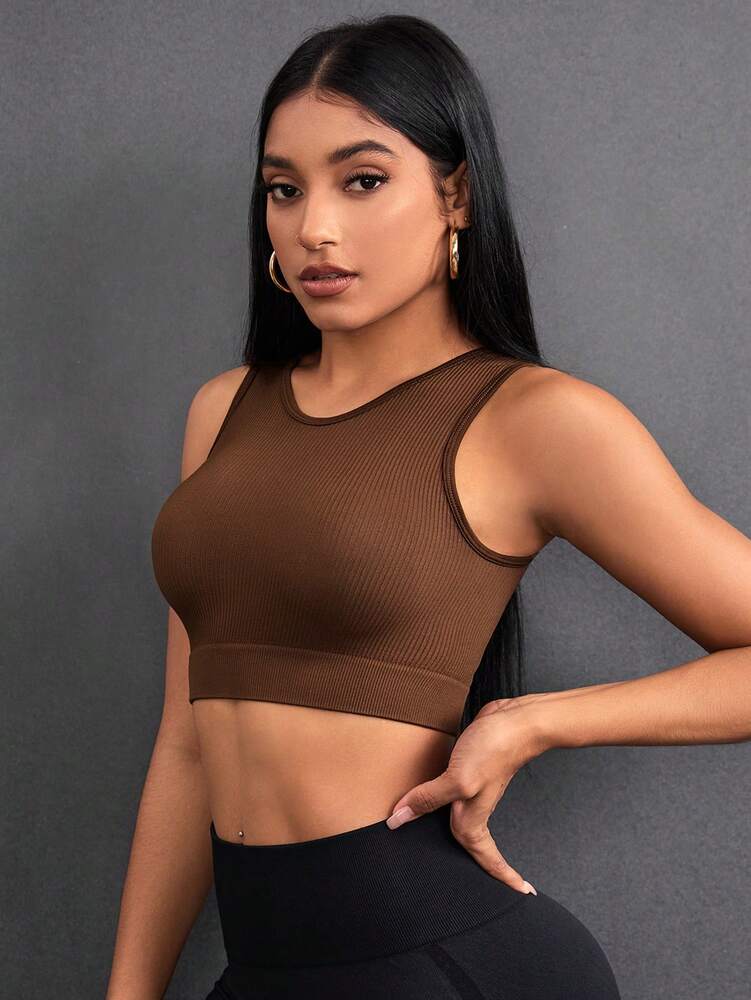 Women's Rib Knit Short Sports Tank Top Fitted Gym Shirt Studio Activewear Casual Workout Sleeveless Crop Top For Yoga Fitness