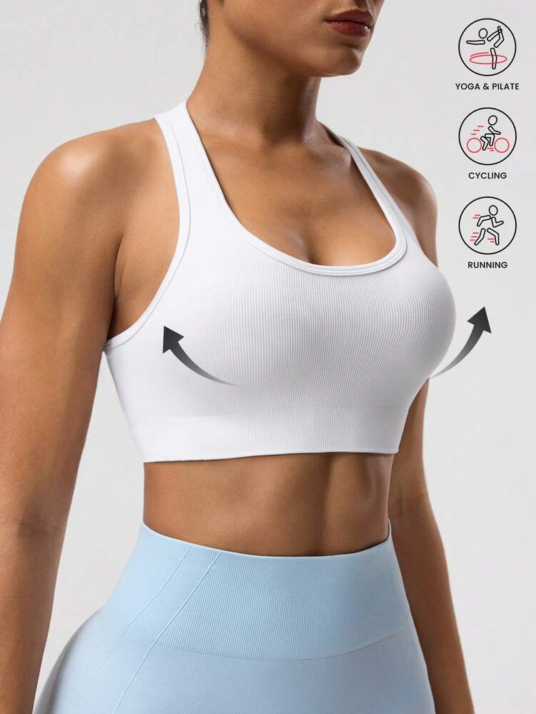 Women's Solid Color Sleeveless Yoga Racerback Tank Top Seamless Exercise Sports Bra Gym Activewear Workout Shirt Slim Fit Casual