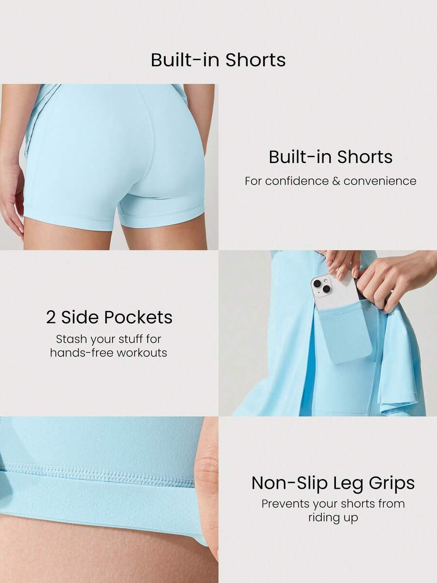 Women's Quick Dry Twist Back Active Dress With Built In Shorts Side Pockets Front Slit Casual Tennis Golf Pickleball Gym Outfit