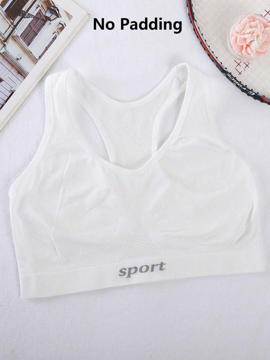 Women's Letter Print Sports Bra With Racerback Design Seamless Gym Top Casual Workout Tank Top Fitness Activewear For Women