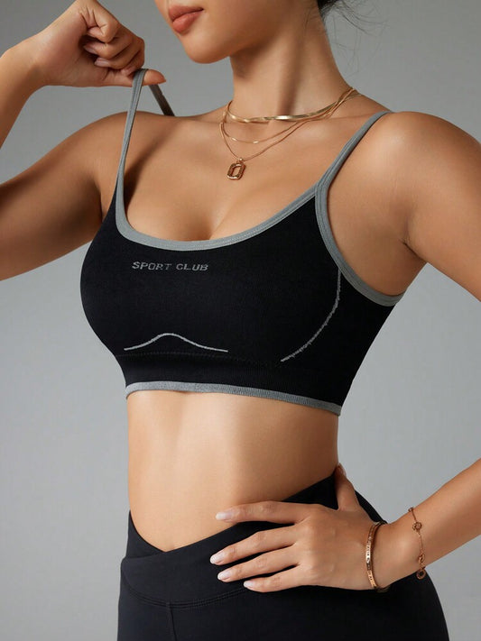 Women's Seamless Letter Print Sports Bra Casual Racerback Gym Top Comfortable Workout Activewear Fitness Crop Tank Top For Women