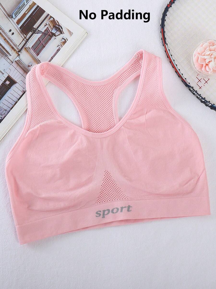 Women's Letter Print Sports Bra With Racerback Design Seamless Gym Top Casual Workout Tank Top Fitness Activewear For Women