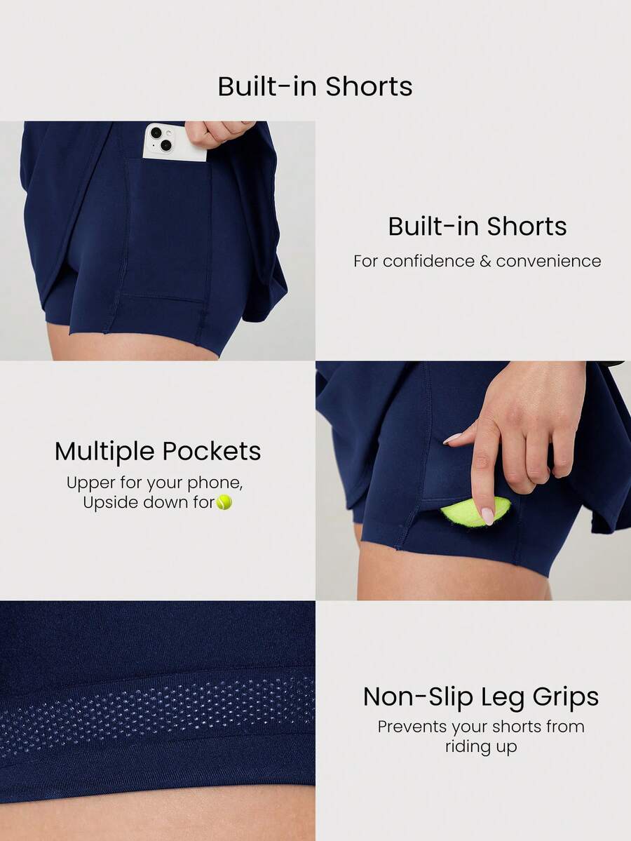 Women's Quick Dry Tennis Dress With Built In Shorts Side Pockets Square Neck Anti Slip Straps Gym Workout Golf Casual Outfit