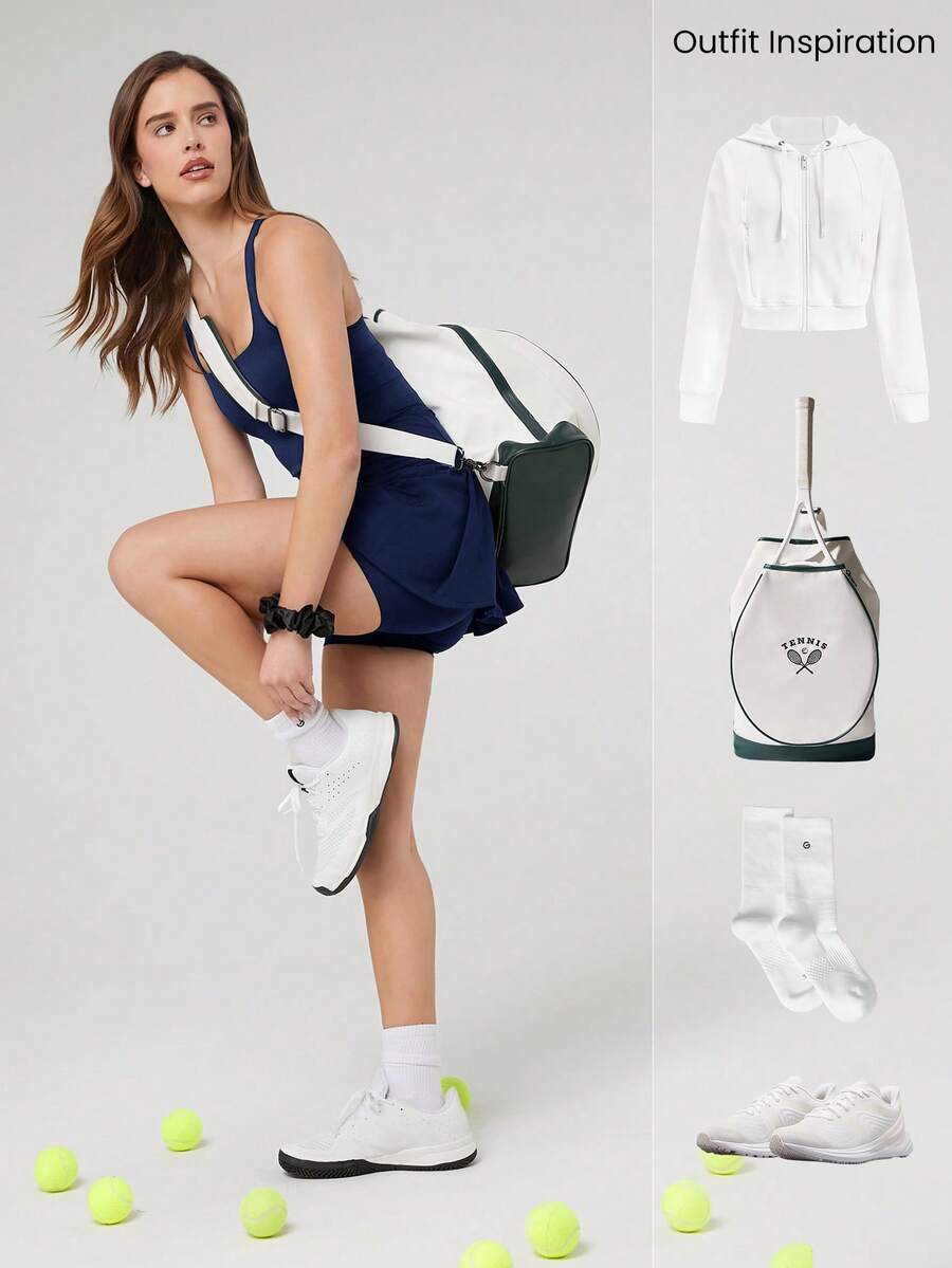 Women's Quick Dry Tennis Dress With Built In Shorts Side Pockets Square Neck Anti Slip Straps Gym Workout Golf Casual Outfit