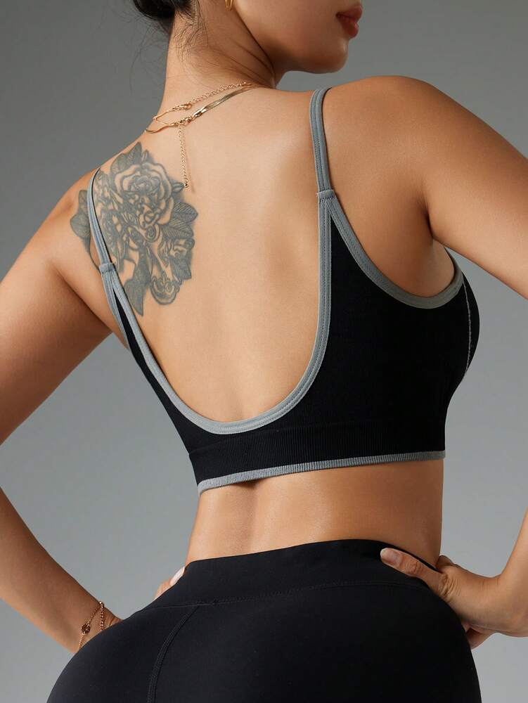 Women's Seamless Letter Print Sports Bra Casual Racerback Gym Top Comfortable Workout Activewear Fitness Crop Tank Top For Women