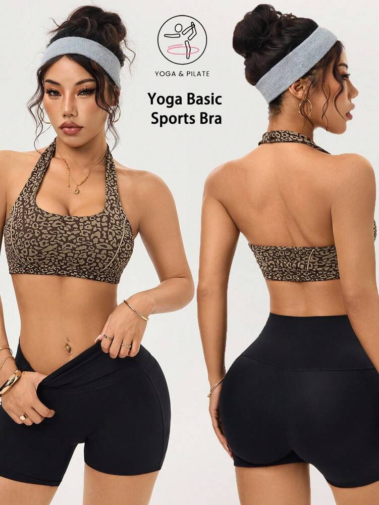 Women's Seamless Leopard Print Jacquard Sports Bra High Elasticity Workout Gym Top Activewear Comfortable Fitness Tank Bra