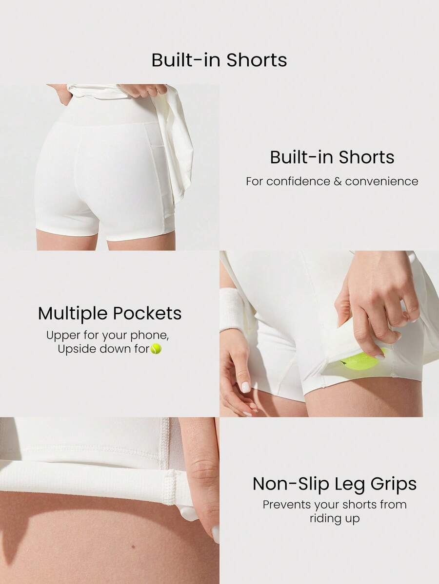 Women's Quick Dry Tennis Dress With Built In Shorts Side Pockets Square Neck Anti Slip Straps Gym Workout Golf Casual Outfit