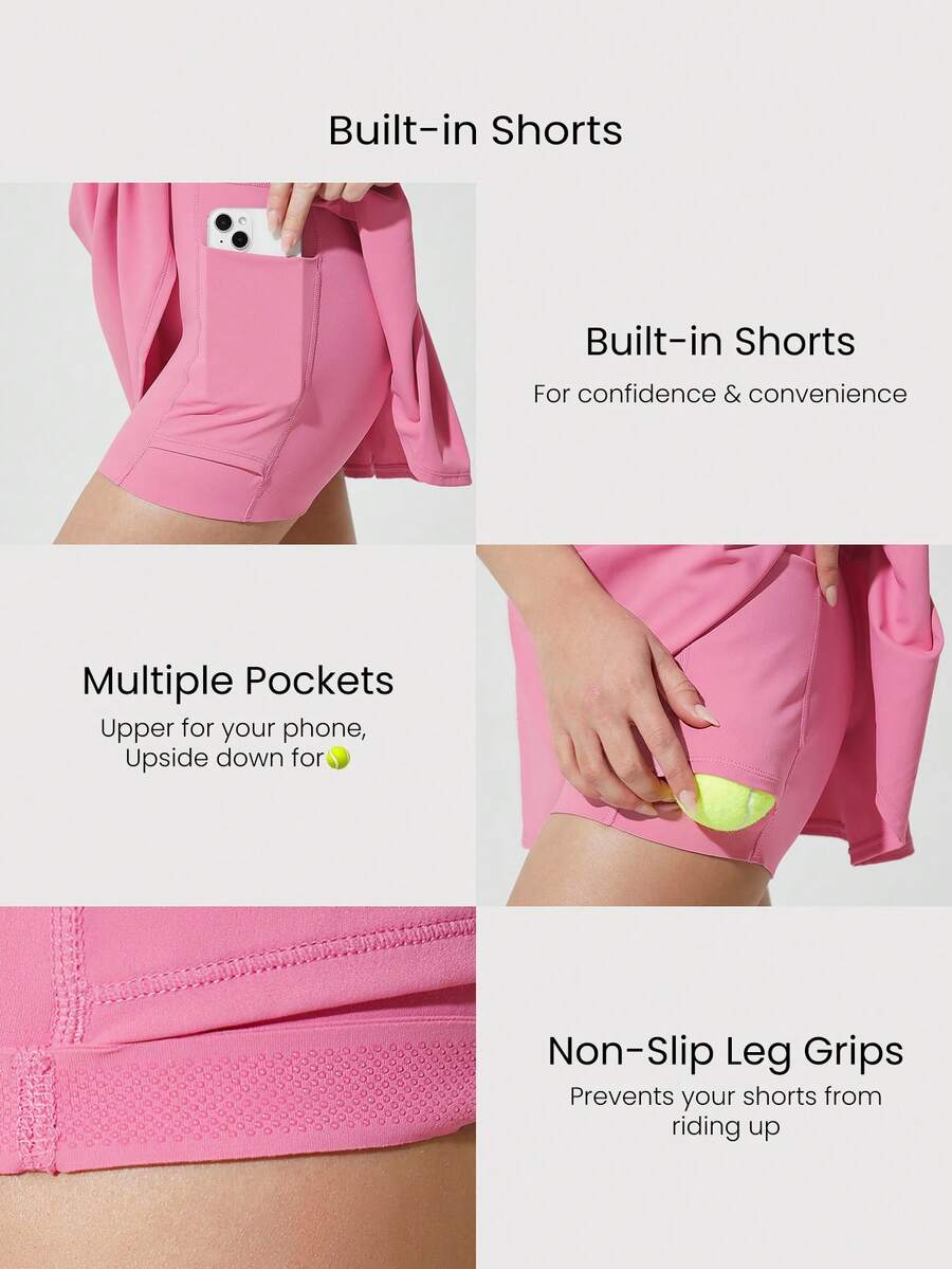 Women's Quick Dry Tennis Dress With Built In Shorts Side Pockets Square Neck Anti Slip Straps Gym Workout Golf Casual Outfit