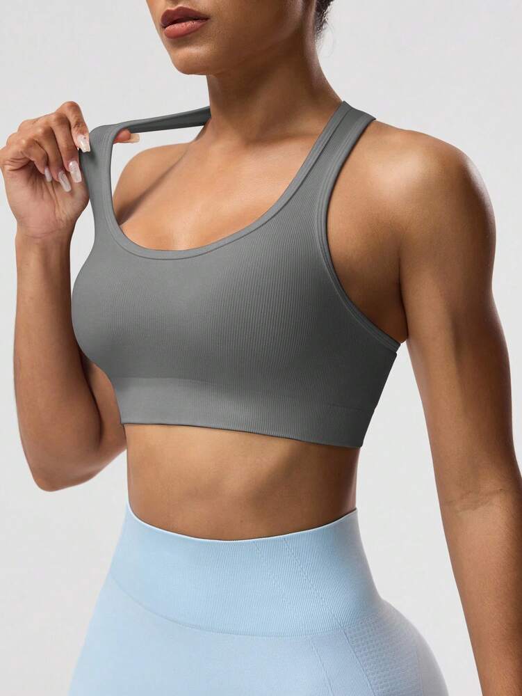 Women's Solid Color Sleeveless Yoga Racerback Tank Top Seamless Exercise Sports Bra Gym Activewear Workout Shirt Slim Fit Casual