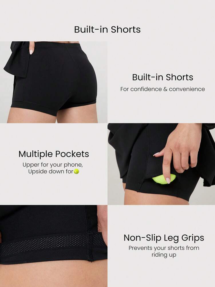 Women's Quick Dry Tennis Dress With Built In Shorts Side Pockets Square Neck Anti Slip Straps Gym Workout Golf Casual Outfit