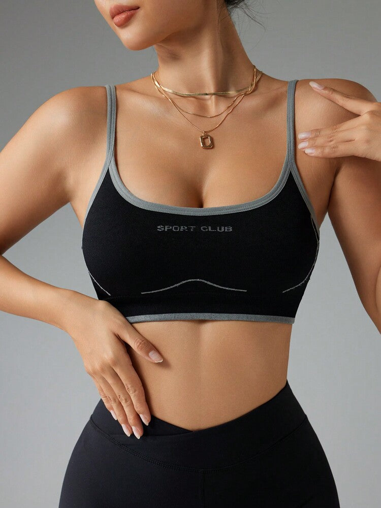 Women's Seamless Letter Print Sports Bra Casual Racerback Gym Top Comfortable Workout Activewear Fitness Crop Tank Top For Women