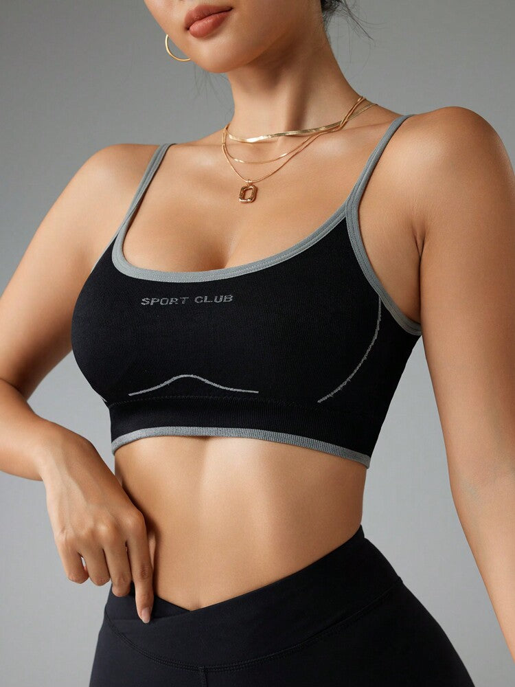 Women's Seamless Letter Print Sports Bra Casual Racerback Gym Top Comfortable Workout Activewear Fitness Crop Tank Top For Women