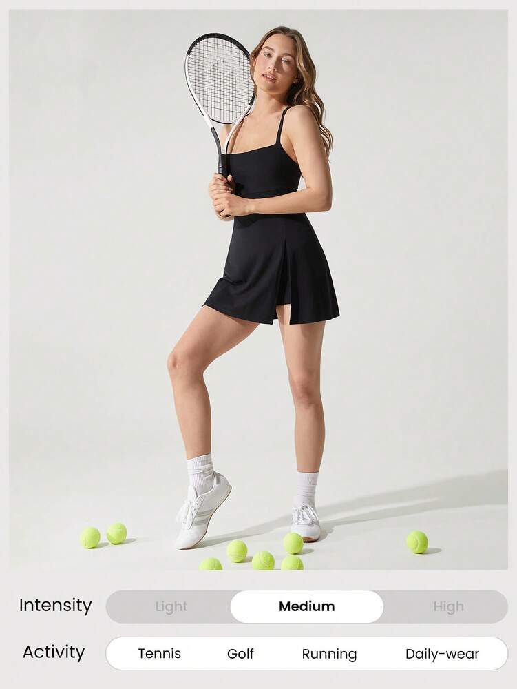 Women's Quick Dry Twist Back Active Dress With Built In Shorts Side Pockets Front Slit Casual Tennis Golf Pickleball Gym Outfit
