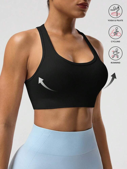 Women's Solid Color Sleeveless Yoga Racerback Tank Top Seamless Exercise Sports Bra Gym Activewear Workout Shirt Slim Fit Casual