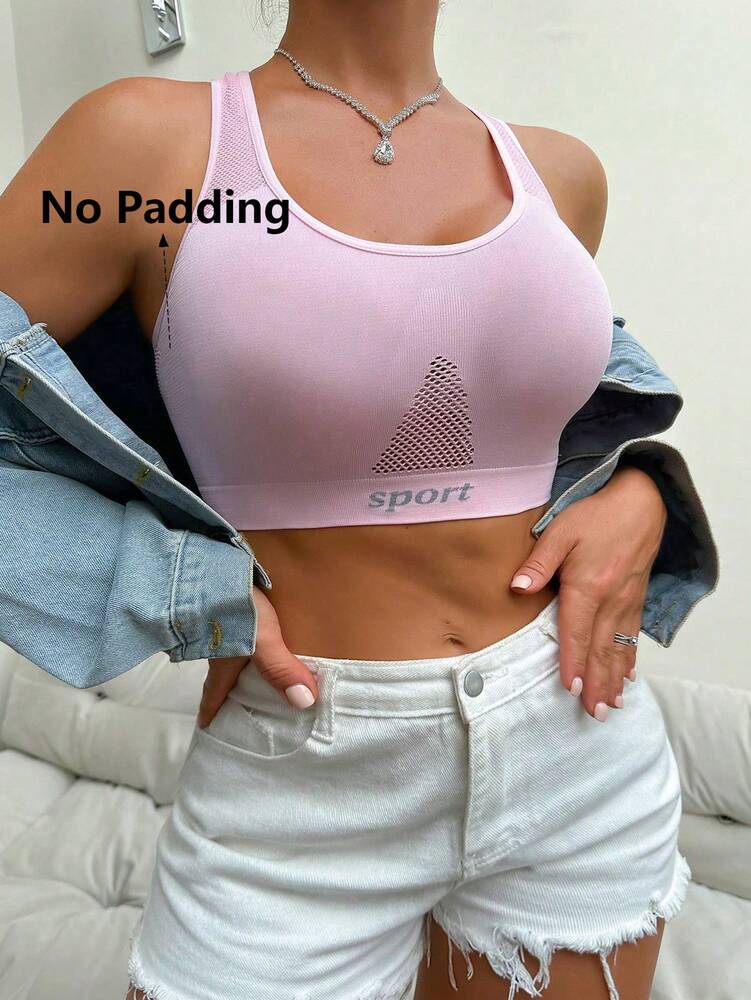 Women's Letter Print Sports Bra With Racerback Design Seamless Gym Top Casual Workout Tank Top Fitness Activewear For Women