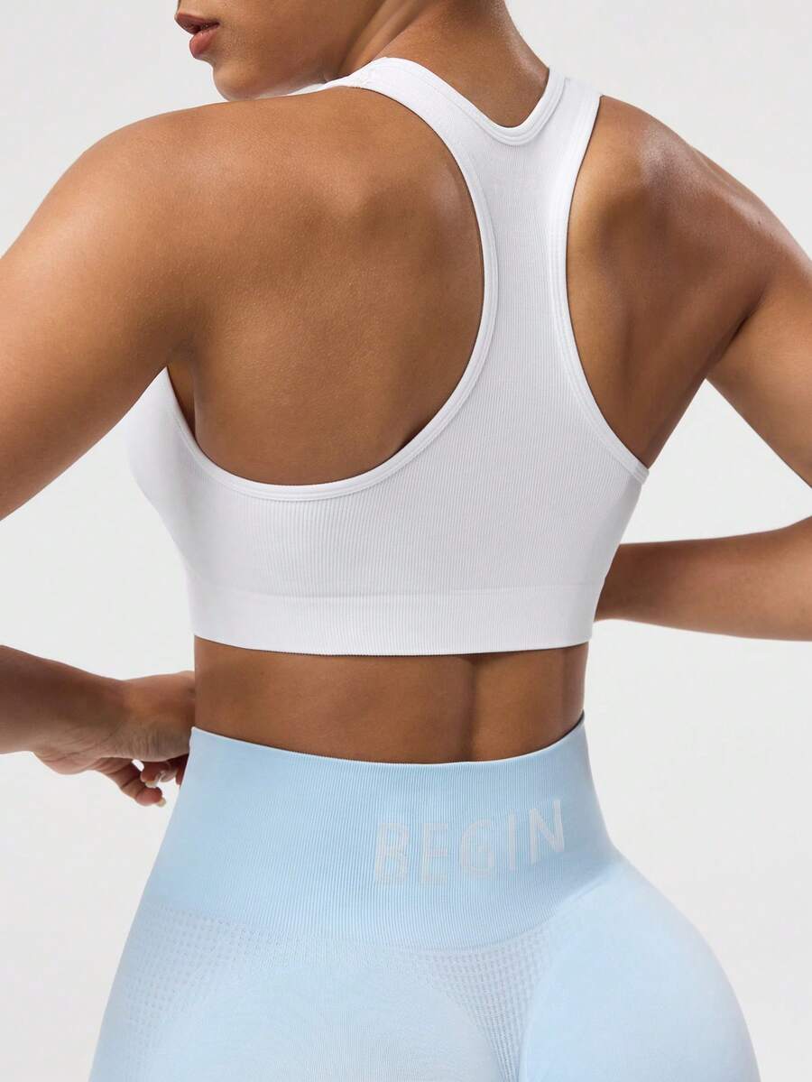 Women's Solid Color Sleeveless Yoga Racerback Tank Top Seamless Exercise Sports Bra Gym Activewear Workout Shirt Slim Fit Casual