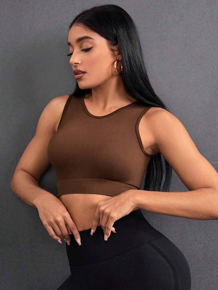 Women's Rib Knit Short Sports Tank Top Fitted Gym Shirt Studio Activewear Casual Workout Sleeveless Crop Top For Yoga Fitness